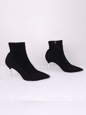 Sophia Webster Black Velvet Suede Crystal Heeled Booties